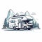 Rv Camper Trailer In The Mountains - Flat Vector Illustration