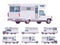 RV camper van car, white recreational vehicle set