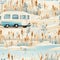 RV campers and snowy landscapes in various vintage styles (tiled