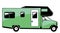 Rv trailer icon. Green camper. Mobile house transport