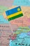 Rwanda flag pin on map