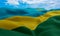 Rwanda flag in the wind. Realistic and wavy fabric flag. 3D rendering