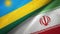 Rwanda and Iran two flags textile cloth, fabric texture