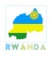 Rwanda Logo. Map of Rwanda with country name and.