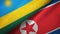 Rwanda and North Korea two flags textile cloth, fabric texture