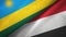 Rwanda and Yemen two flags textile cloth, fabric texture