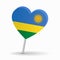 Rwandan flag heart-shaped map pointer layout. Vector illustration.