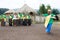 Rwandan musicians and batwa dancer in the village