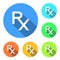 Rx icons. Rx signs in different colors on white background. Rx - prescription symbol. Medicine and pharmacy. Flat style design.