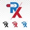 Rx medical pharmacy medicine flat icons or logo on a transparent background