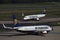 Ryanair planes taxiing to runway