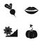 Rybinsk, pumpkin and other web icon in black style. mouth, ore extraction icons in set collection.