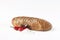 Rye bread with red chili peppers and salt on a white background isolated