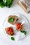 Rye bread toasts and glass jar with eggplant caviar. Vegetable appetizer or antipasti.