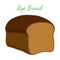 Rye bread, whole grain loaf, bakery, pastry. Cartoon style. Vector