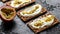 Rye breads with soy curd and maracuja, passion fruit. healthy breakfast