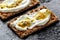 Rye breads with soy curd and maracuja, passion fruit. healthy breakfast