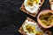 Rye breads with soy curd and maracuja, passion fruit. healthy breakfast