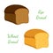 Rye, wheat bread, whole grain loaf, bakery, pastry. Cartoon style. Vector