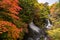 Ryuzu Waterfall Autumn forest Nikko Japan