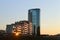 Rzeszow, Poland - oct 8 2018: Modern residential apartment building in the evening sunset. Urbanization and construction in the ci
