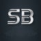 S and B - initials or silver logo. SB - Metallic 3d icon or logotype template. Design element with lineart option. Vector