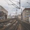 S-Bahn Railroads, train and tv tower near Alexanderplatz in Berlin