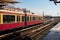 S-bahn train waiting at staiton in Berlin - TV tower at Alexanderplatz in the background