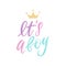 It`s a Boy brush lettering phrase with crown. Cute vector invitation for a wonderful event. Kids badge tag icon. Inspirational