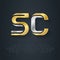 S and C - initials or gold and silver logo. SC - Metallic 3d icon or logotype template. Design element with lineart option