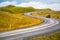 S-curve shape road in Iceland with mountain