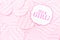 It`s a girl sign at the baby shower party. Pink patterns background. Baby shower celebration concept