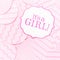 It`s a girl sign at the baby shower party. Pink patterns background. Baby shower celebration concept