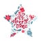 It s Happy Time vector scandinavian calligraphic vintage text in form of star with Christmas elements. Greeting card