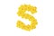 S letter. Part of SPRING lettering, made from yellow paper cut flowers. Spring time, design element
