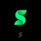 S logo. S monogram. S abstract volume letter. Green letter on a dark circle.