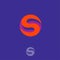 S logo. S monogram. S abstract volume letter. Orange letter on a violet circle.