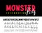 It`s a party monster banner. Hand drawn typeface set isolated on white. Vector logo font. Typography alphabet for your