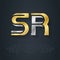 S and R initial gold and silver logo. SR - Metallic 3d icon or logotype template. RS - Vector design element with elegant lineart