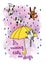 It\'s raining cats and dogs autumn card.