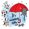 It\'s raining cats and dogs autumn card.