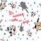 It\'s raining cats and dogs autumn card.