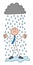 It`s raining, stickman businessman character getting wet and unhappy, vector cartoon illustration