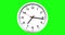 It`s seven o`clock already, time to wake up for breakfast, modern white metallic alarm wall clock on chroma key green screen