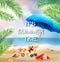 It`s summer time background with palm trees and beach elements