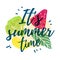 It\'s summer time. Print T-shirt with the text, and the decor of fruits, vegetables and berries. Vector