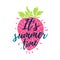 It\'s summer time. Print T-shirt with the text, and the decor of strawberry. Vector.