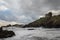 Sa mesquida beach in a stormy day, and old british defense tower, abandoned paradise beach in Menorca, a Spanish Mediterranean