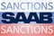 Saab logo in front of the sanction text on the Russian flag. Fresh sanctions against Russia over its invasion of Ukraine