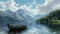 saanen fishing boat in a lake in the mountains